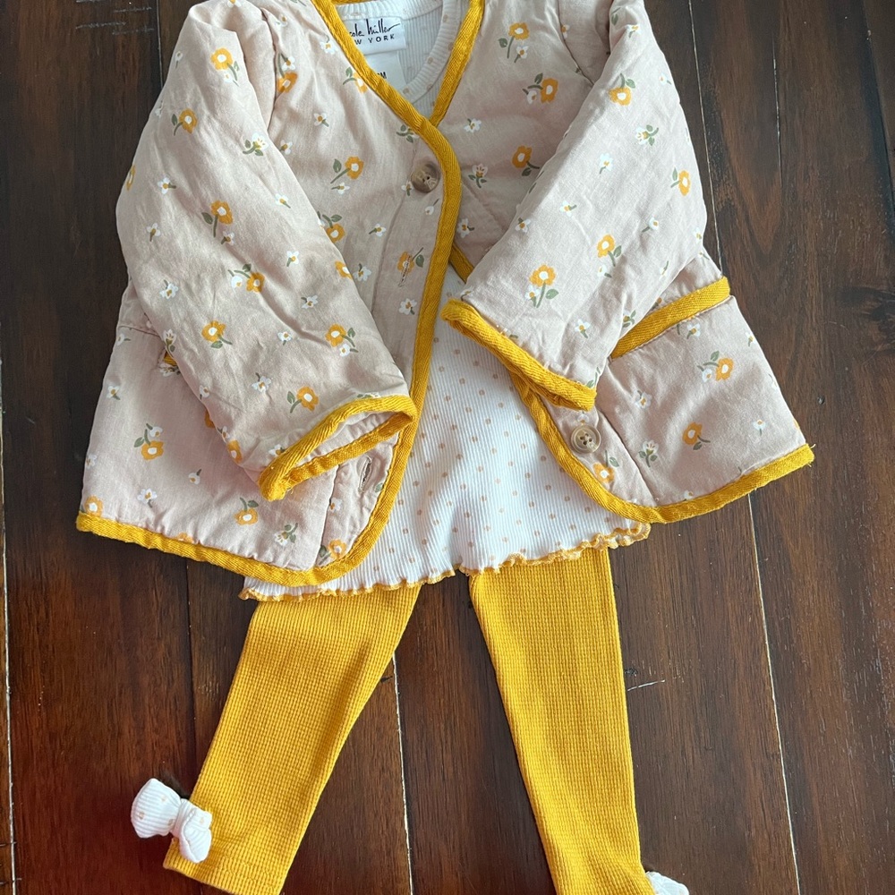 Nicole Miller Floral Beige and Yellow Kids Matching Set